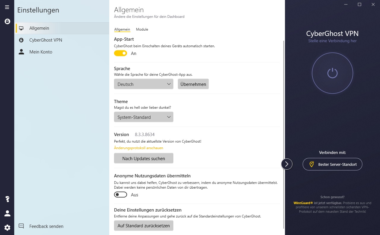 CyberGhost Einstellungen