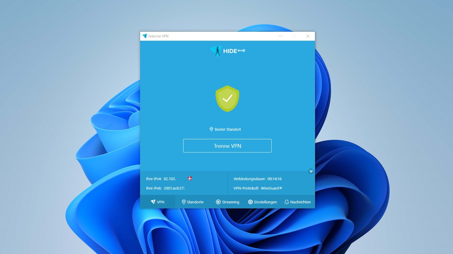 Hide.me: Mit VPN-Server verbunden