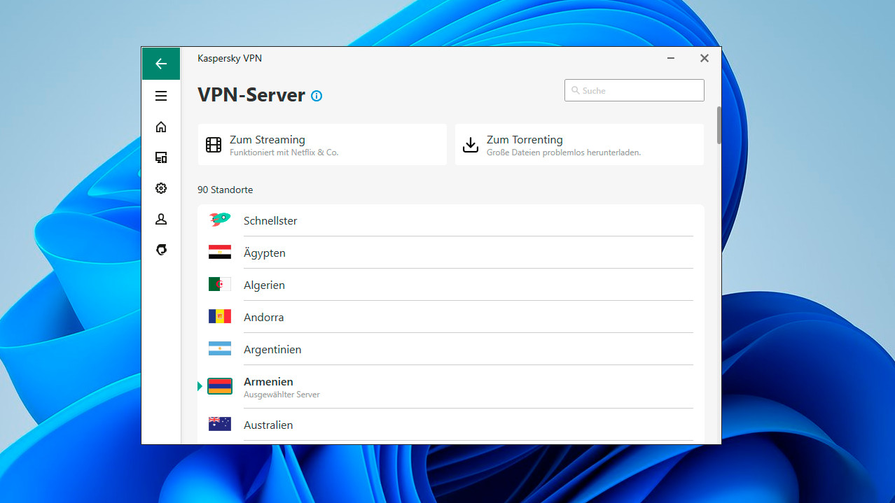 Kaspersky VPN: Server-Liste