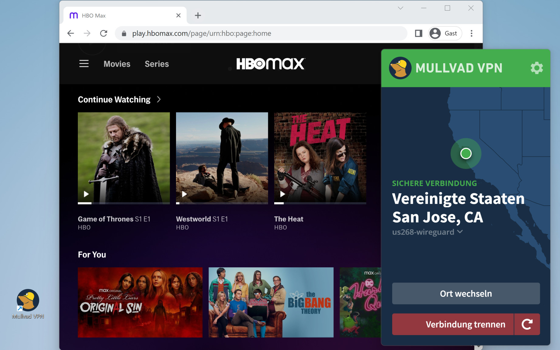 Mullvad VPN mit HBO Max